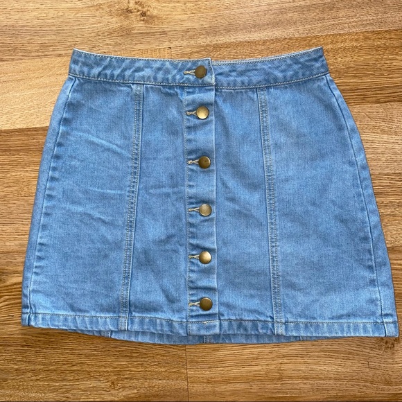 Forever 21 Blue Denim Button Up Mini Skirt - Picture 1 of 5